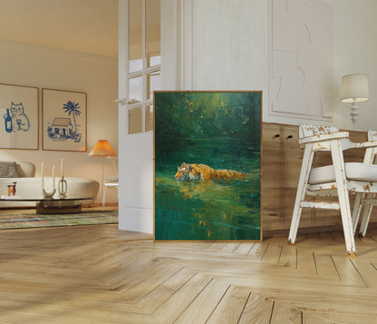 Tiger Swimming in Water Poster