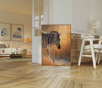 Golden Savanna Zebra Poster