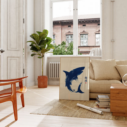 Deep Blue Shark Silhouette Poster