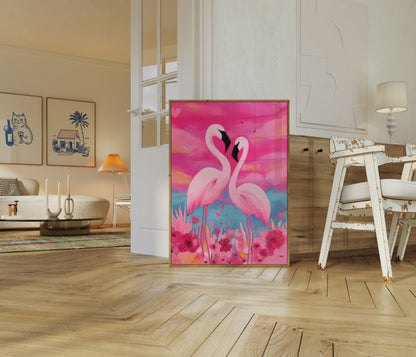 Romantic Flamingo Love Poster