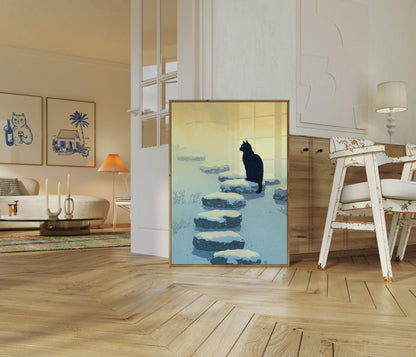 Black Cat Winter Stepping Stones Poster