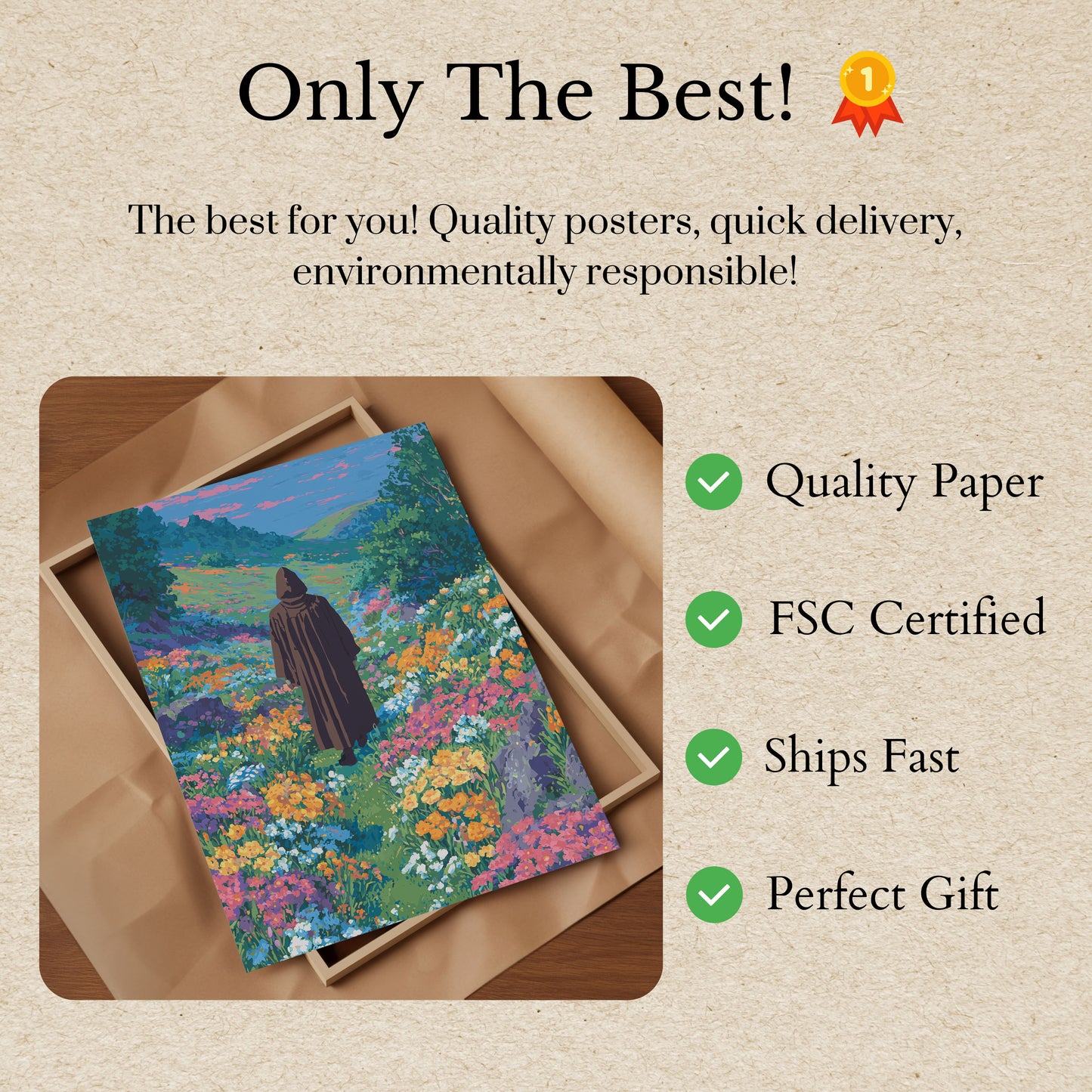 Affiche du Voyageur Solitaire dans la Prairie de Fleurs Sauvages