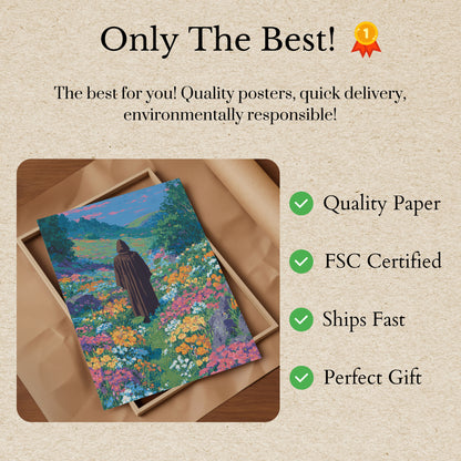 Affiche du Voyageur Solitaire dans la Prairie de Fleurs Sauvages