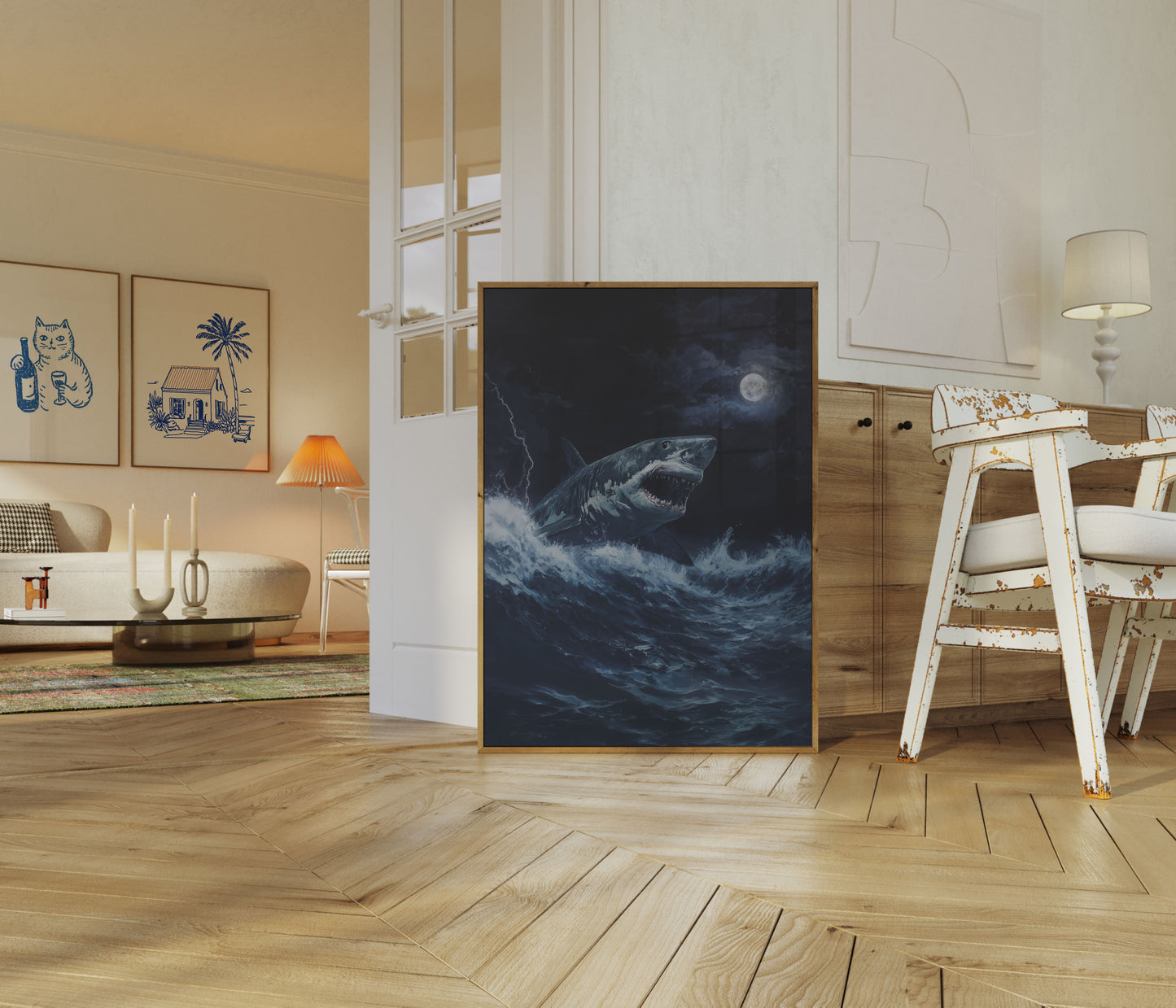 Moonlit Shark Storm Poster