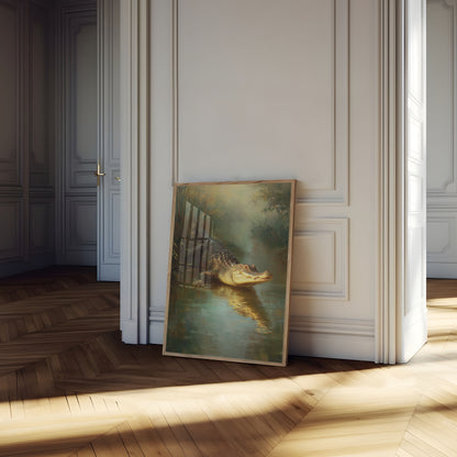 Póster de caimán con luz solar dorada