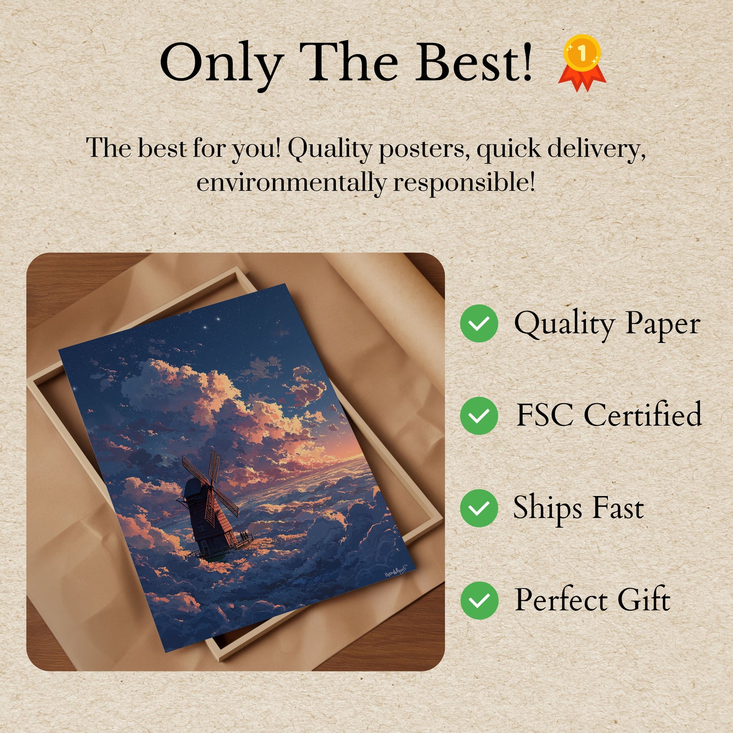 Windmill Above the Clouds Poster