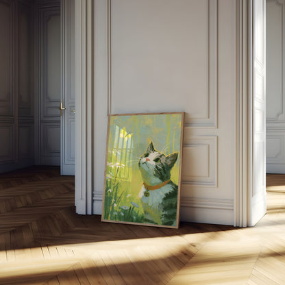 Cat Chasing Butterfly Garden Poster