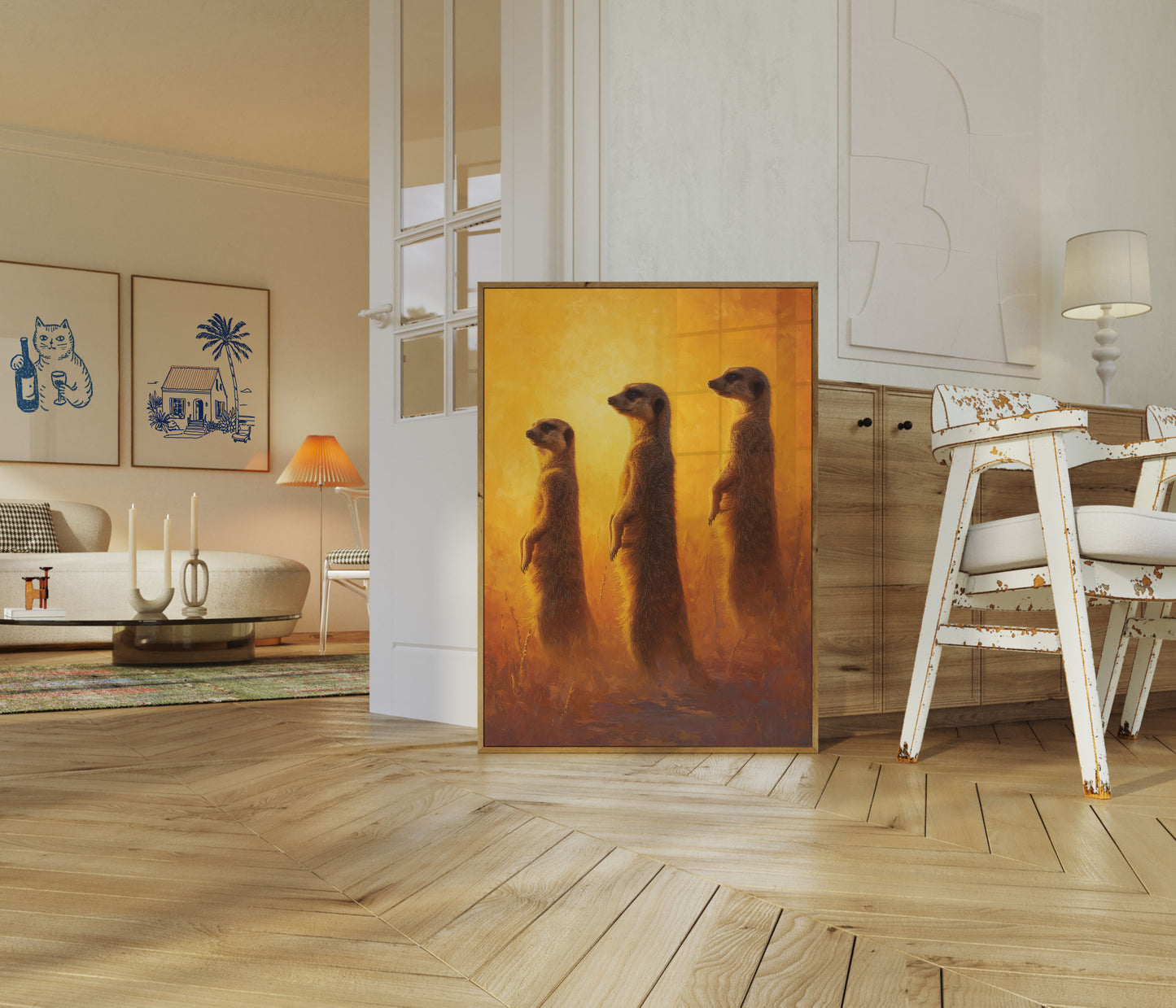 Meerkats in Golden Desert Poster