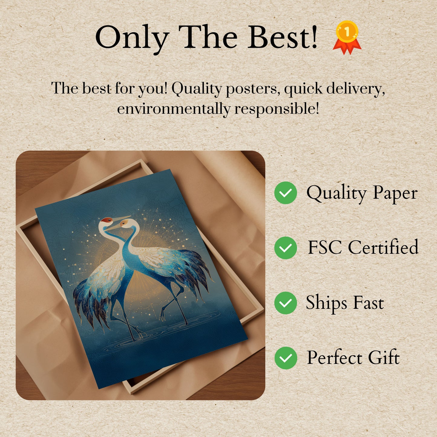 Elegant Cranes in Gold Poster