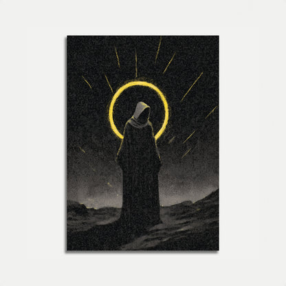 Poster met gekuifde heilige met goddelijk licht