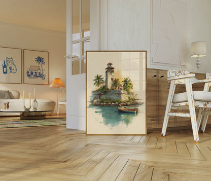 Coastal Lighthouse and Fishing Boat Poster