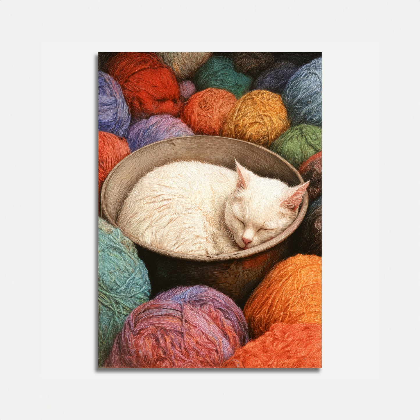 Schlafende Katze im Wollkorb Poster