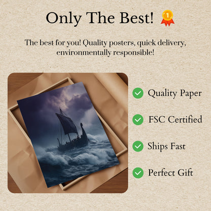 Pôster de Navio Viking em Mares Tempestuosos