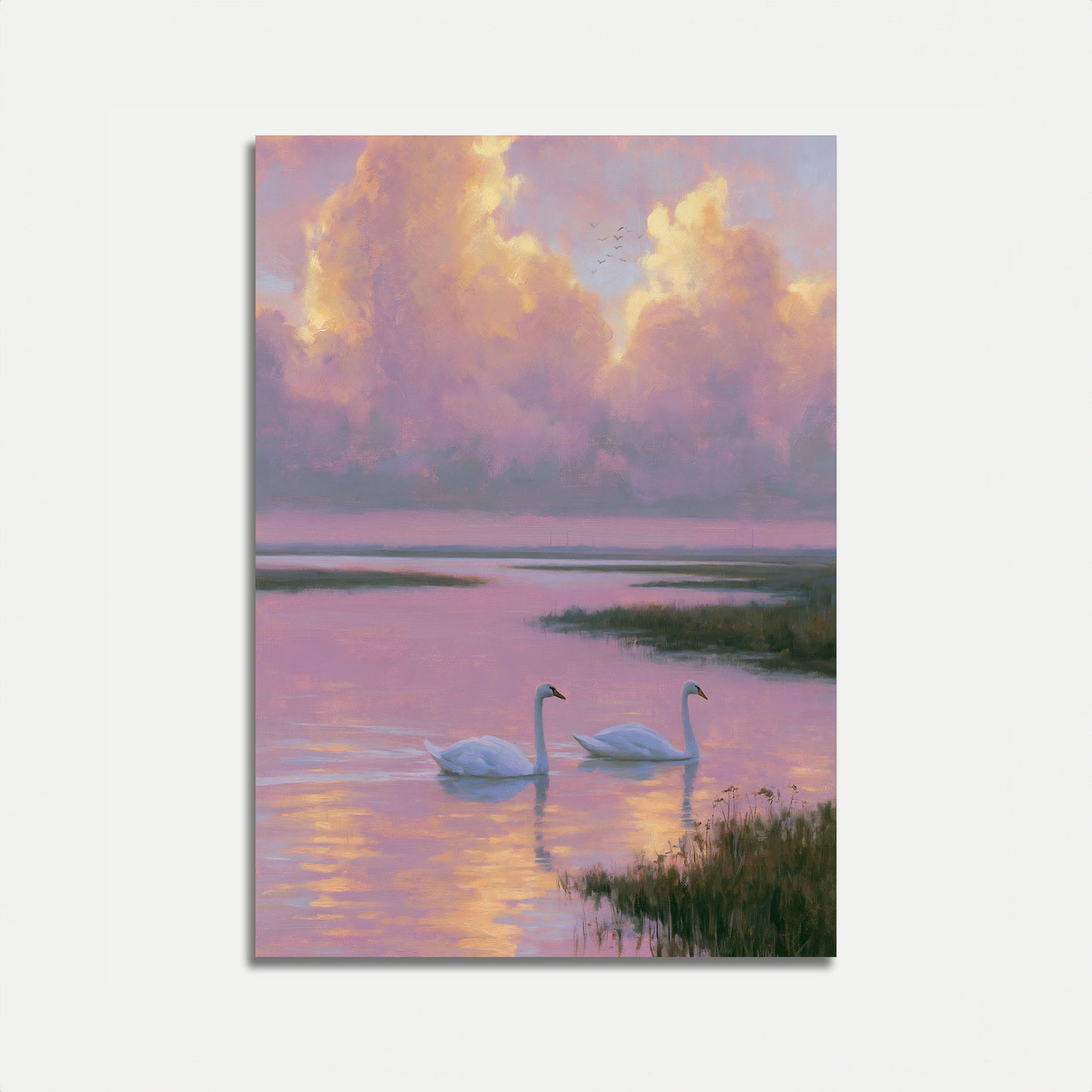 Swans at Sunset Lake Poster
