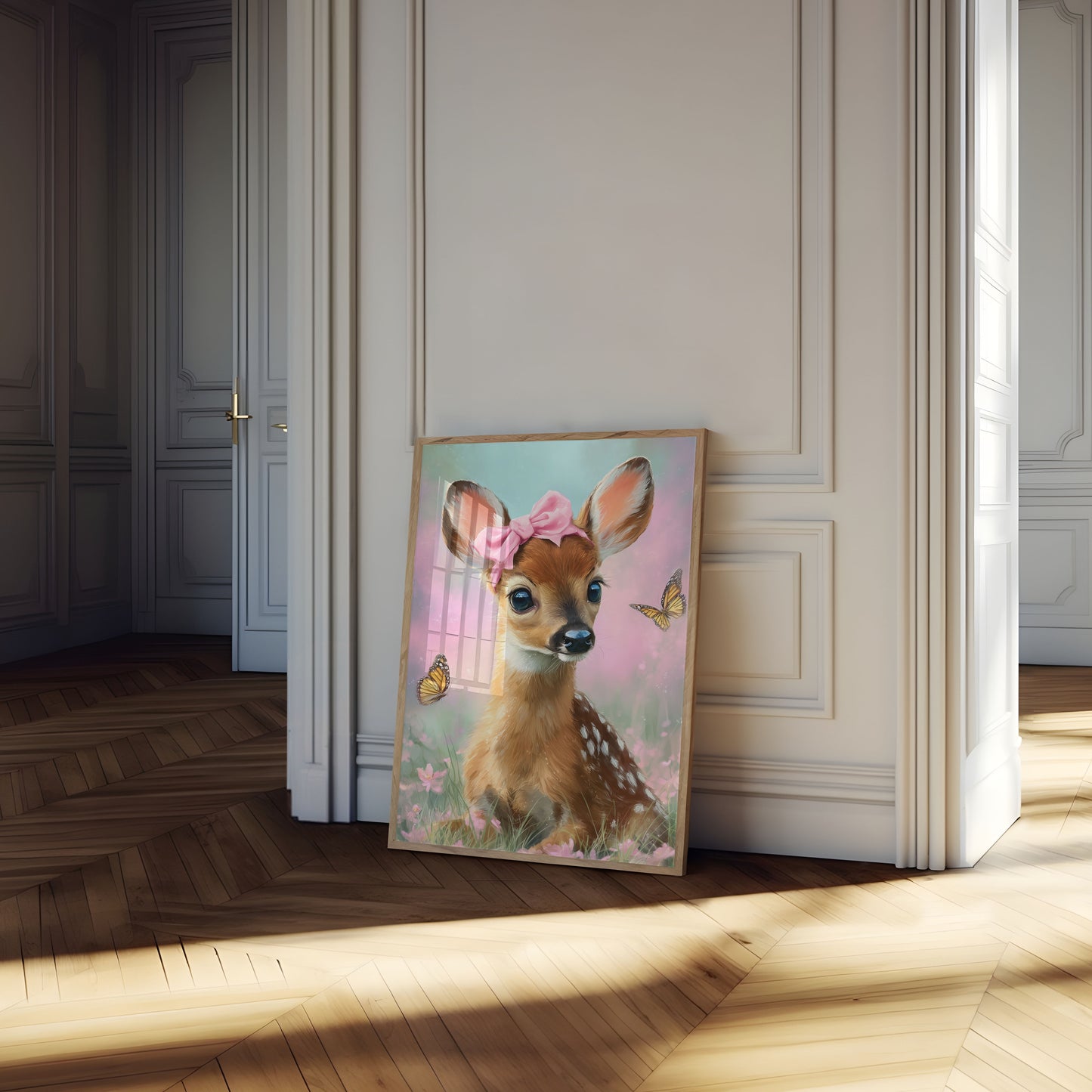 Poster Carino Cervo con Fiocco Rosa