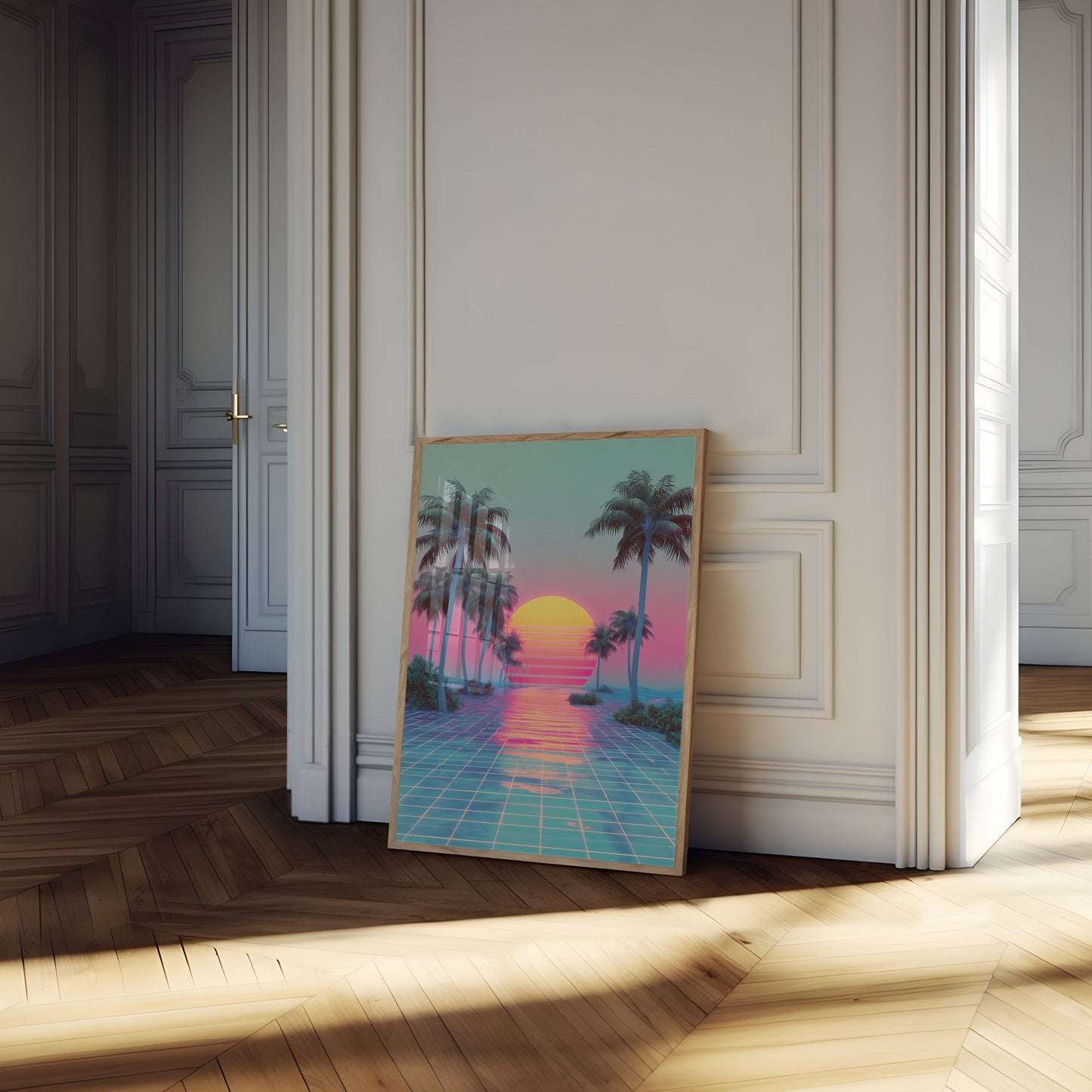 Retro Sunset Palm Landscape Poster