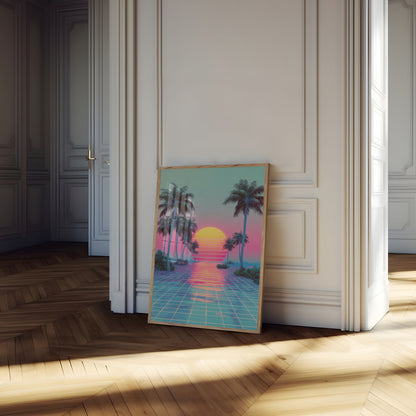 Retro Sunset Palm Landscape Poster