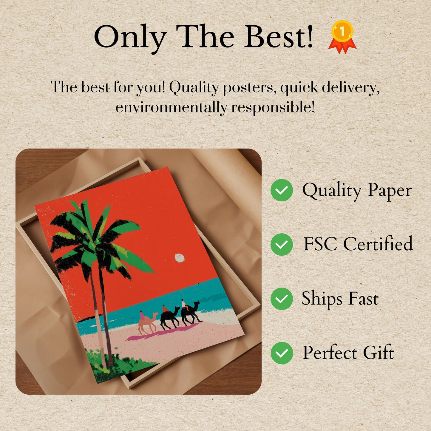 Tropical Camel Beach Sunset Poster