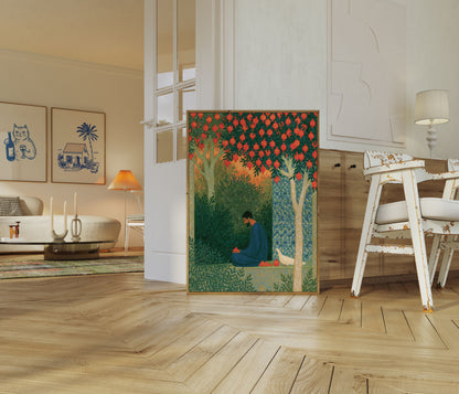 Man in Pomegranate Garden Poster