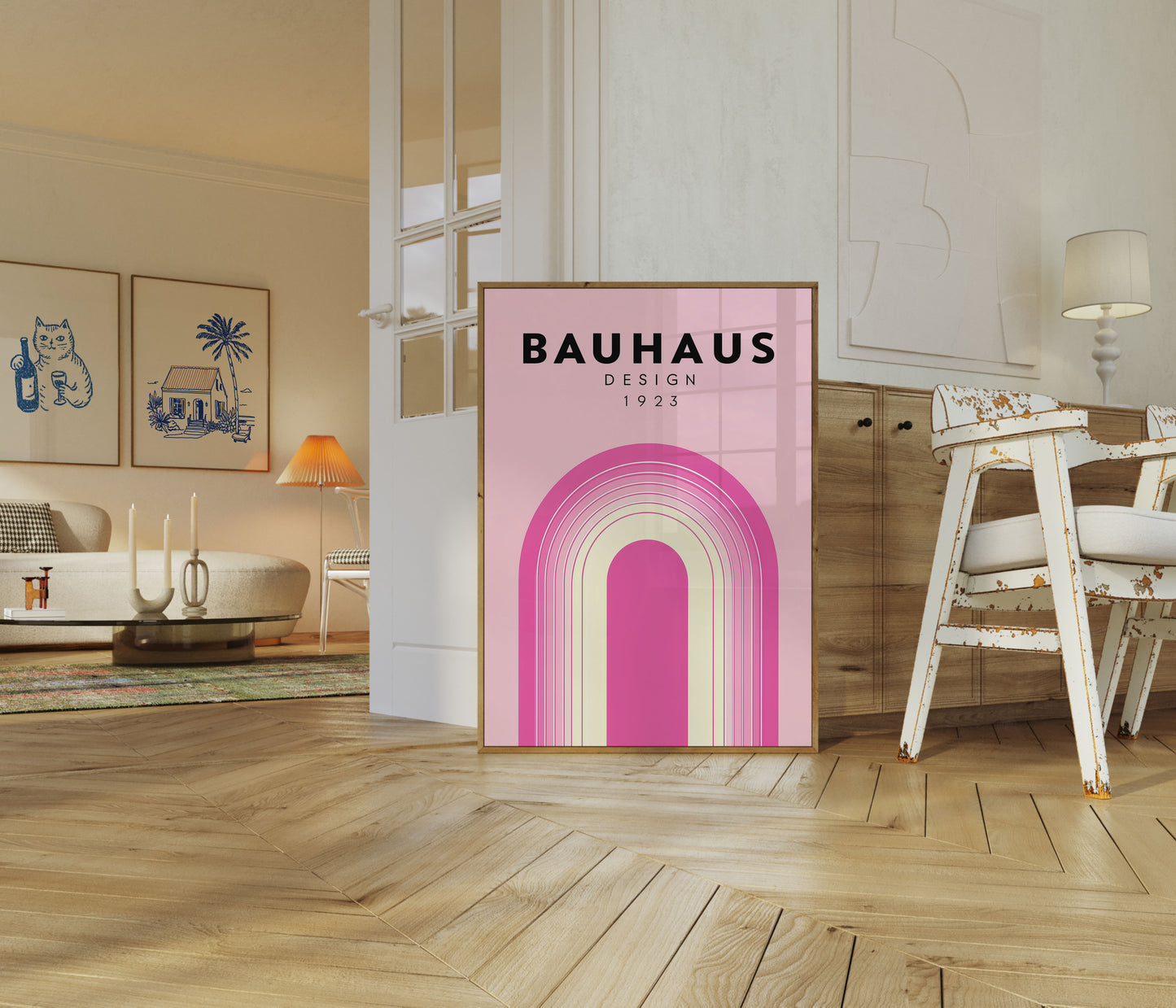 Bauhaus Pink Arch Vintage Poster