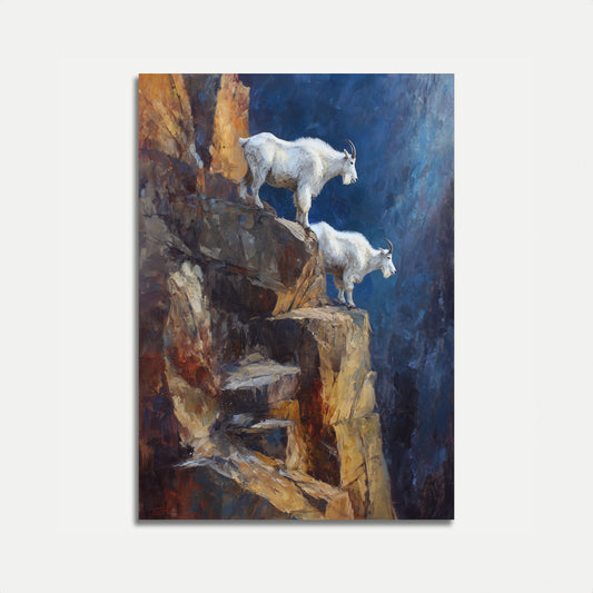 Fjellgeiter på steinete klippe plakat