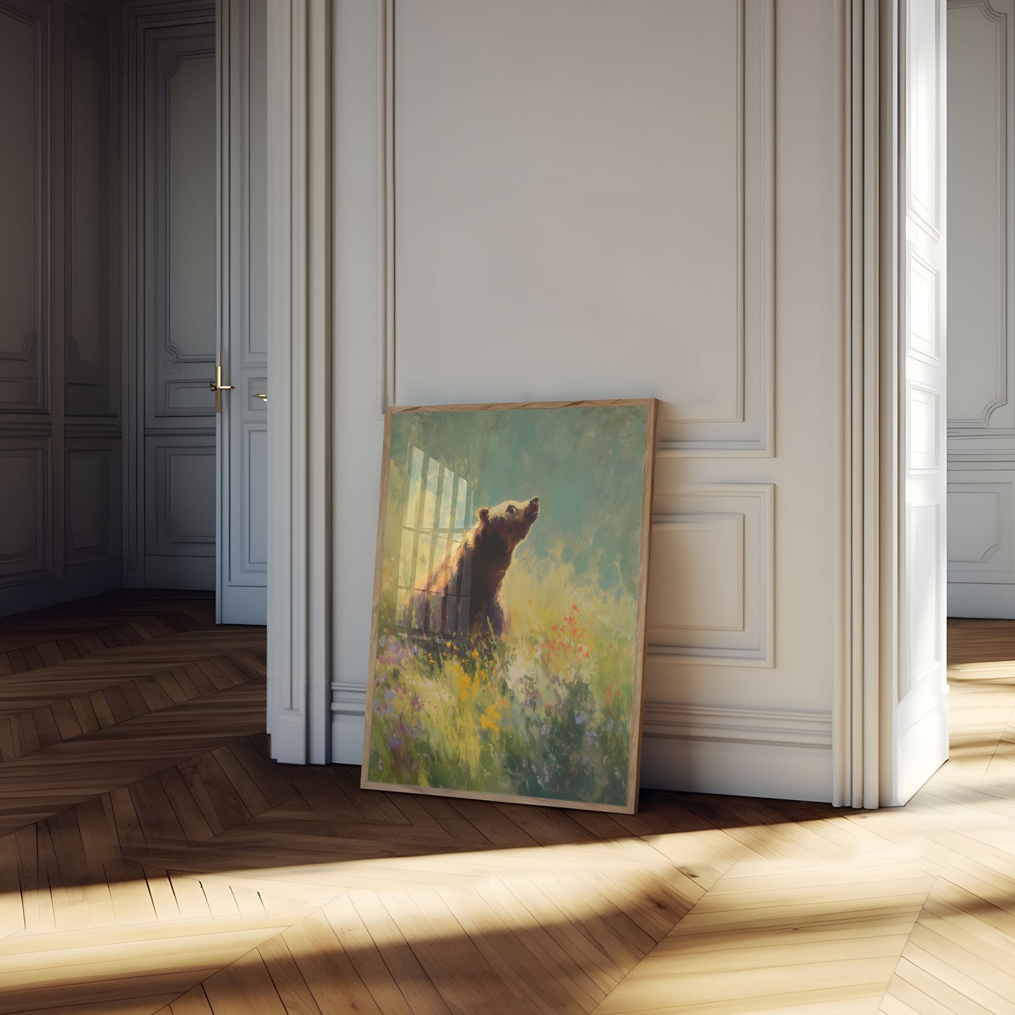 Affiche Ours dans une Prairie de Fleurs Sauvages