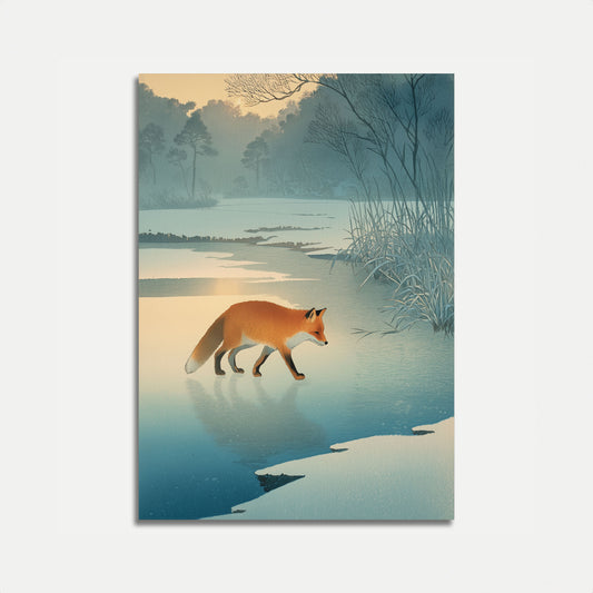 Poster della Volpe che Attraversa il Lago Ghiacciato