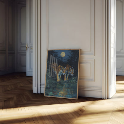 Tigers bij Maanlicht Poster