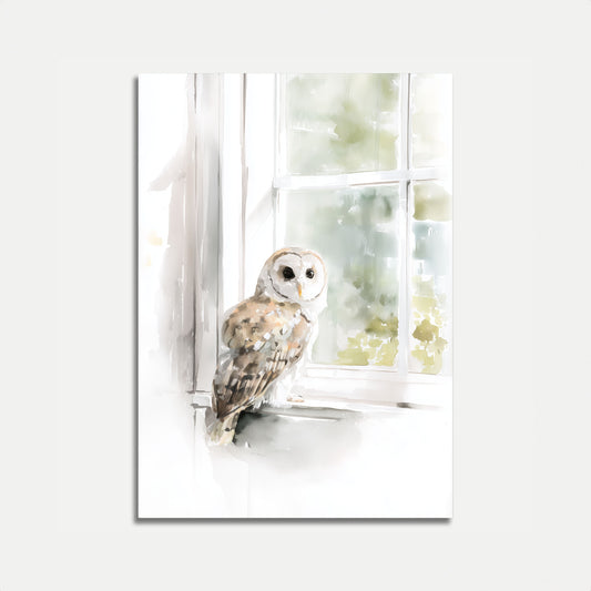 Póster de ventana de búho sereno