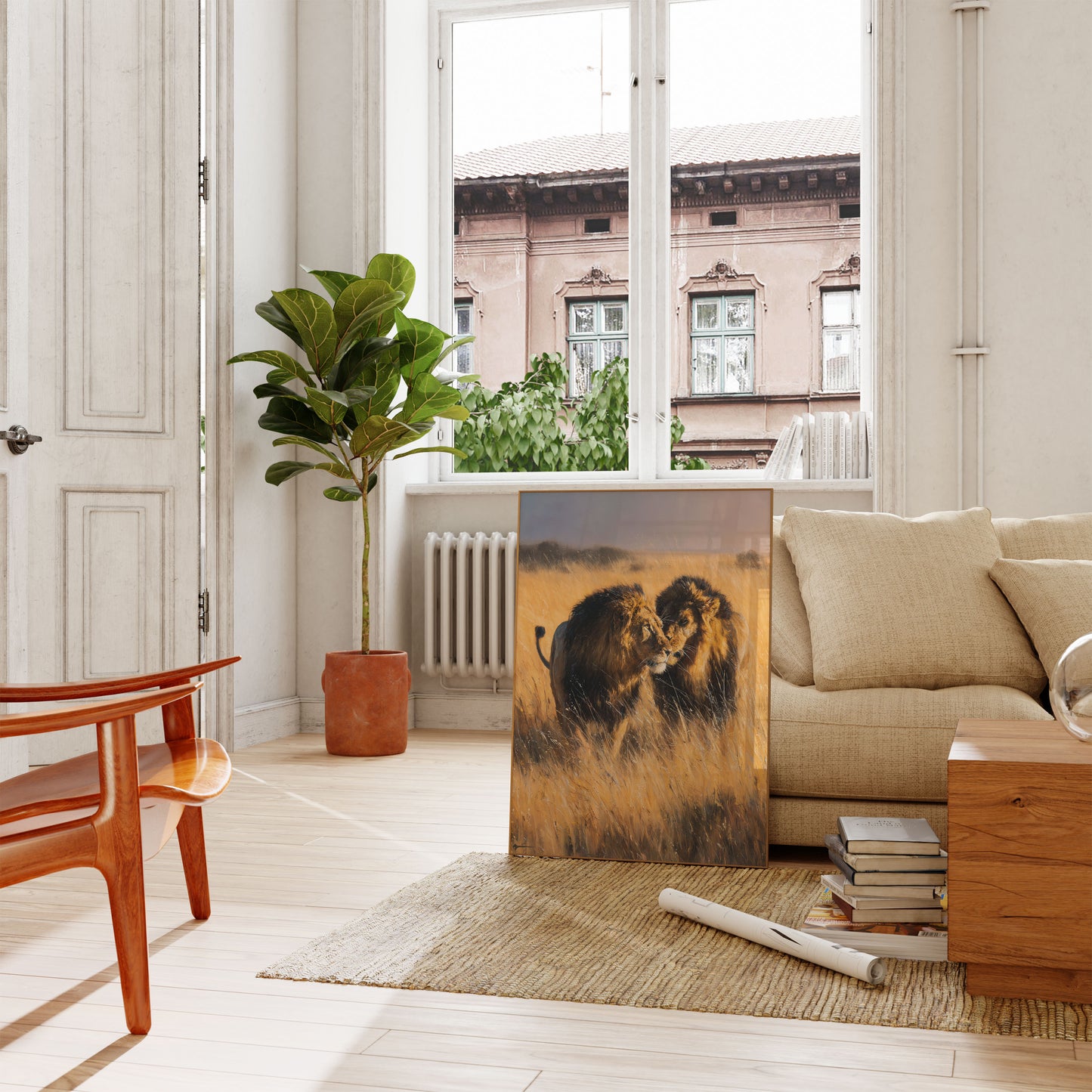 Majestic Lions in Golden Grassland Poster