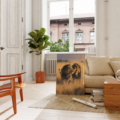 Majestic Lions in Golden Grassland Poster