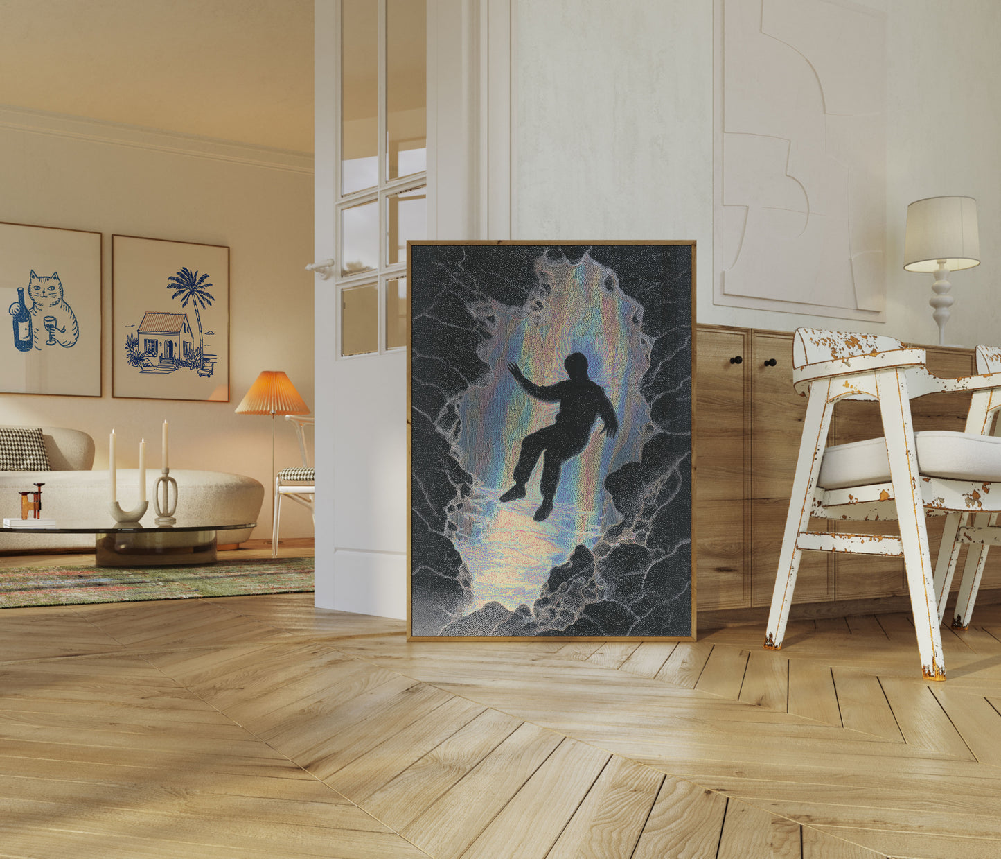 Kletterer greift nach Licht Poster