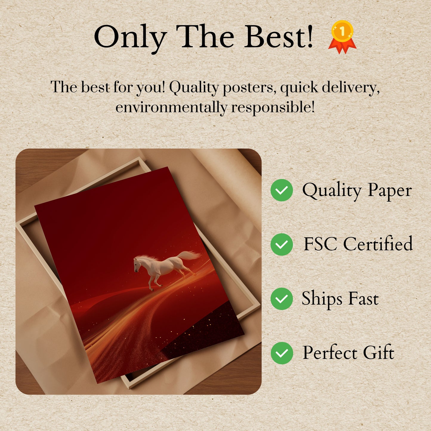 White Stallion on Red Horizon Poster