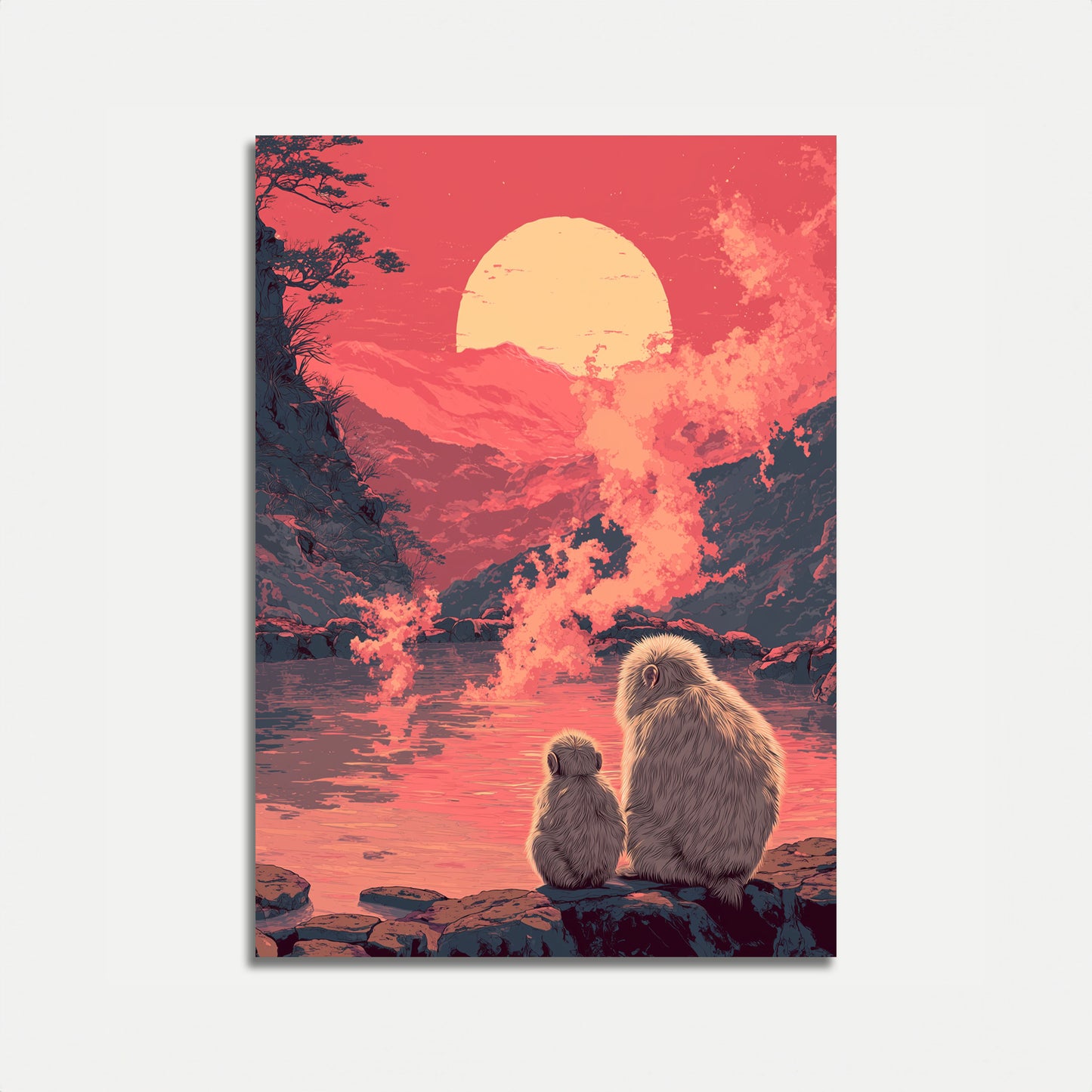 Monkeys Watching Sunset Poster