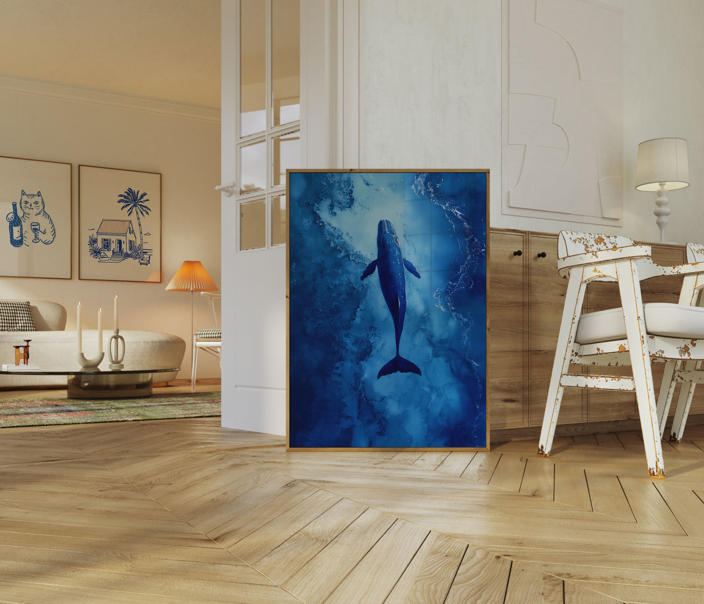Whale Swimming in Blue Ocean Poster