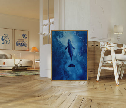 Whale Swimming in Blue Ocean Poster