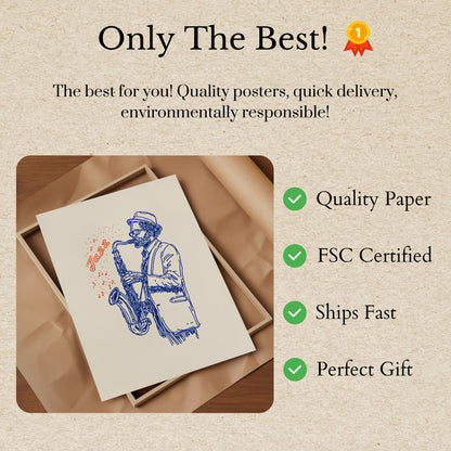 Blue Line Jazz Saxophone Poster