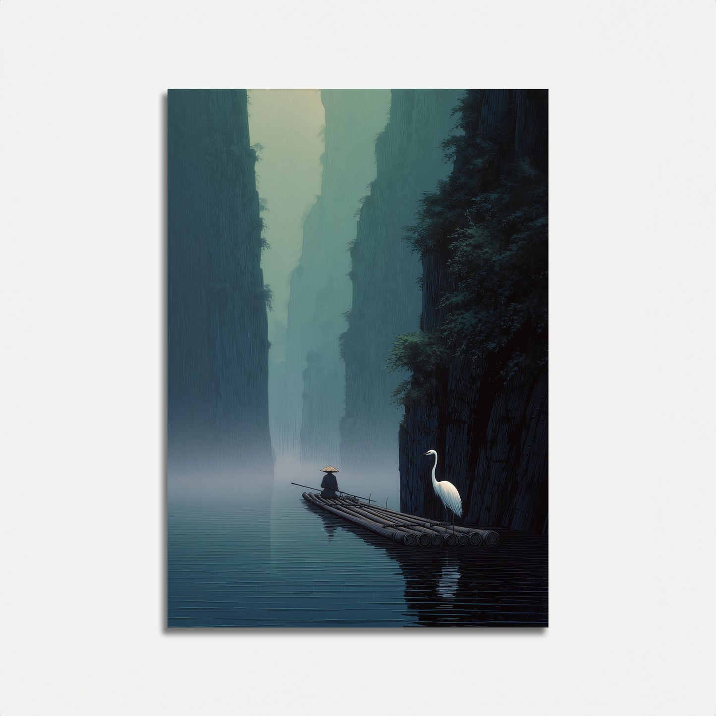 Misty Canyon Bamboo Raft Poster