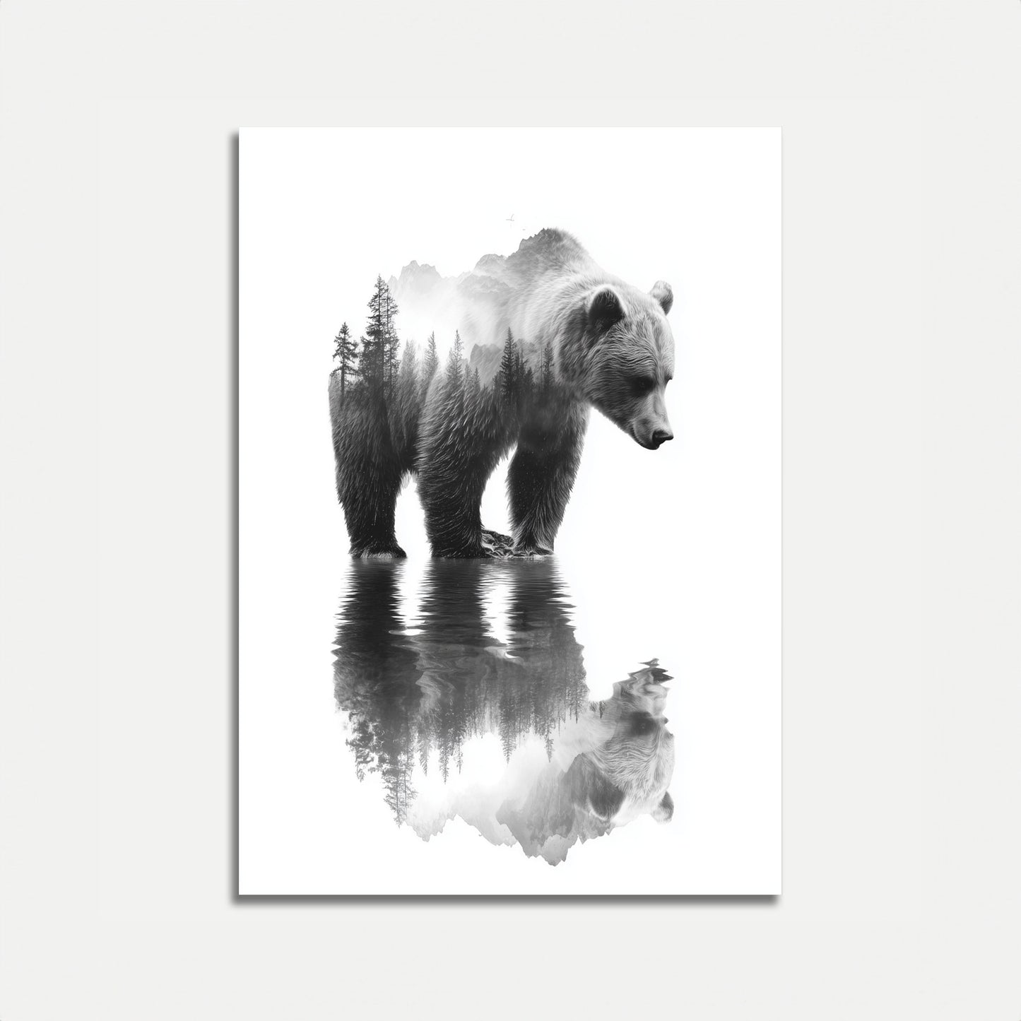 Mountain Forest Bear Reflection Poster