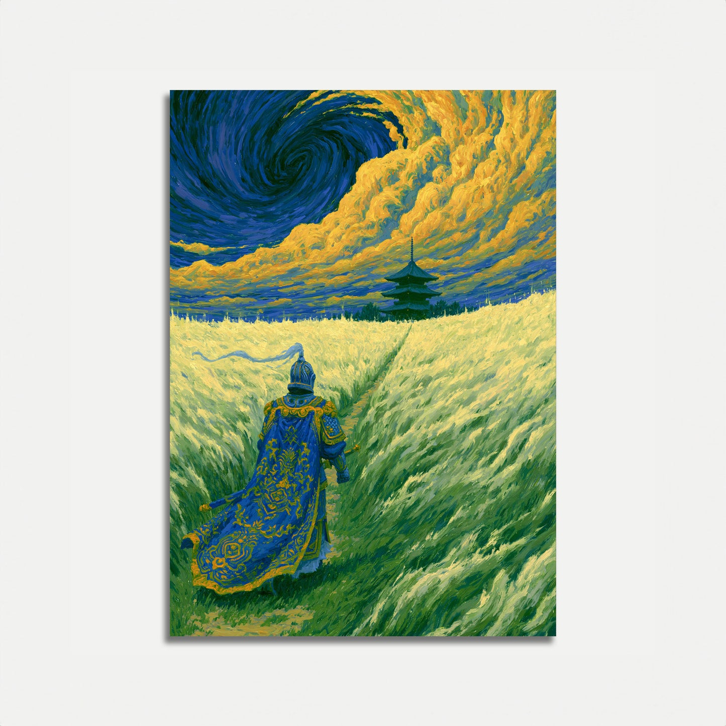 Warrior in Starry Wheat Field Poster