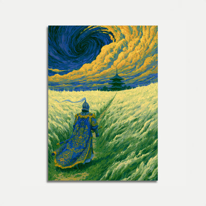 Warrior in Starry Wheat Field Poster