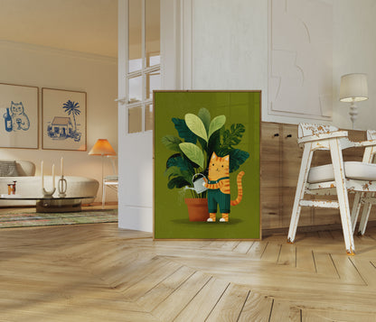Orange Cat Watering Plants Poster

Affisch med orange katt som vattnar växter