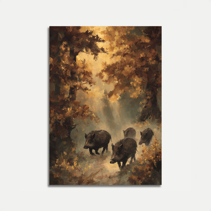 Wild Boars in Autumn Forest Poster