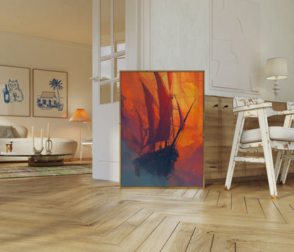 Sunset Sailing Ship Poster