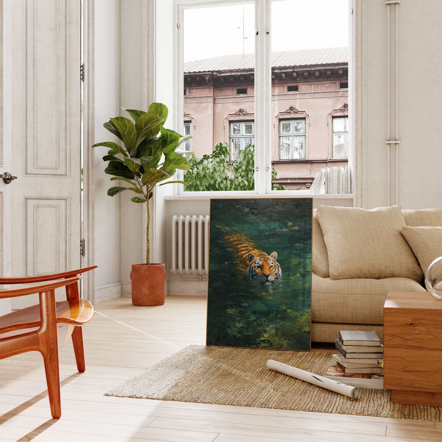 Swimming Tiger in Emerald Waters Poster