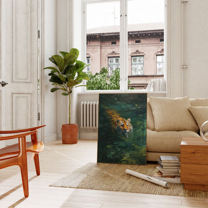 Swimming Tiger in Emerald Waters Poster