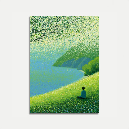 Affiche : Prairie paisible au bord du lac