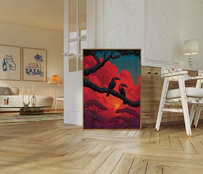 Tropical Toucans Sunset Poster