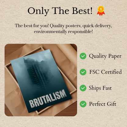 Brutalist Tower in Mist Poster
