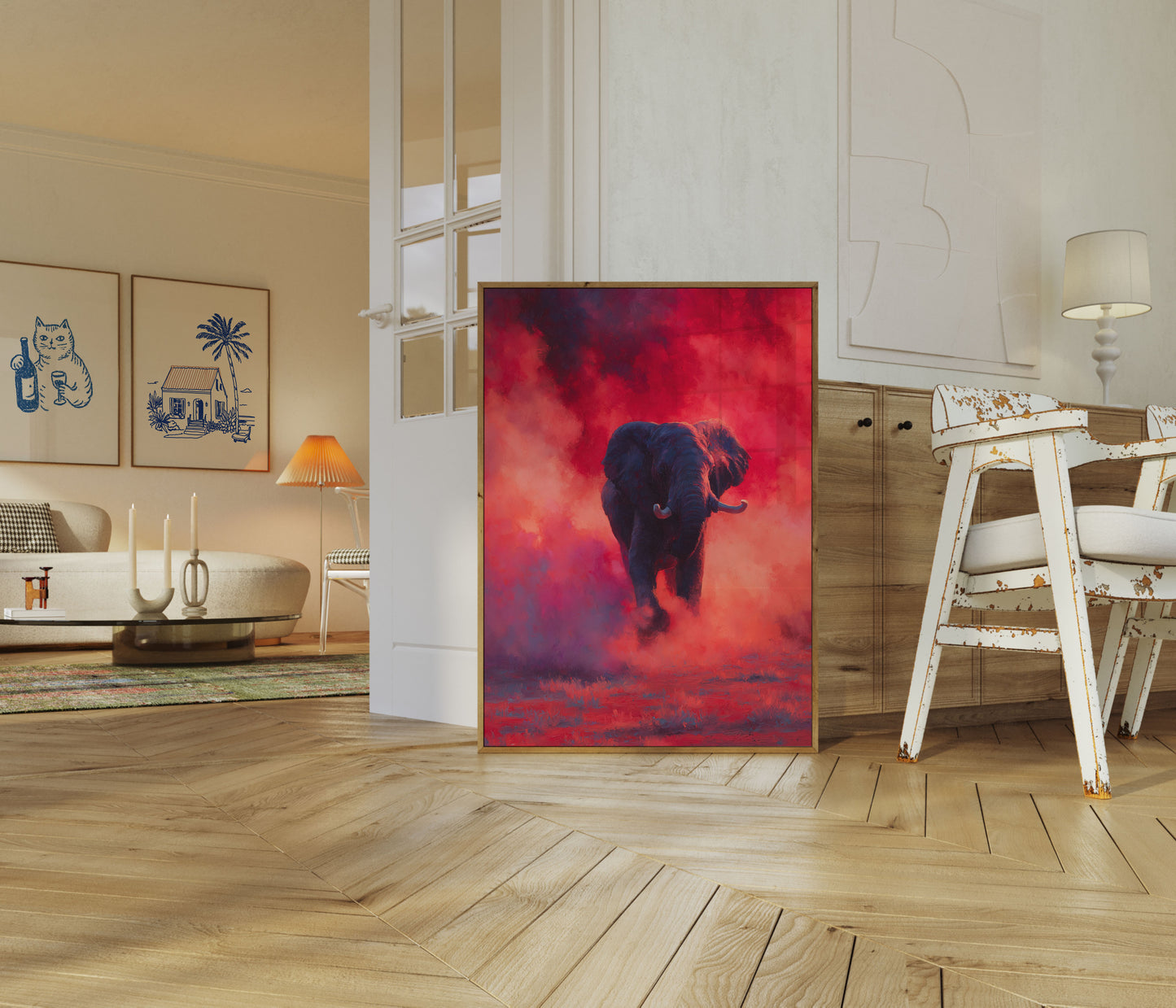 Affiche Éléphant dans la Poussière Rouge